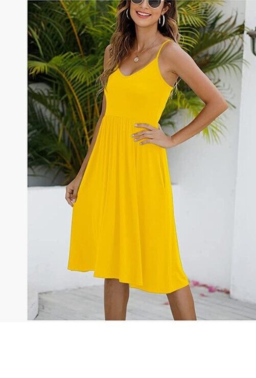 Women's Summer Midi Dresses Casual Loose Sleeveless Spaghetti Strap Empire Waist