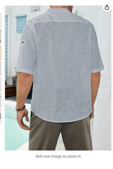 Dokotoo Mens 2022 Cotton Linen T-Shirts Stand Collar Button V Neck Beach Shirts