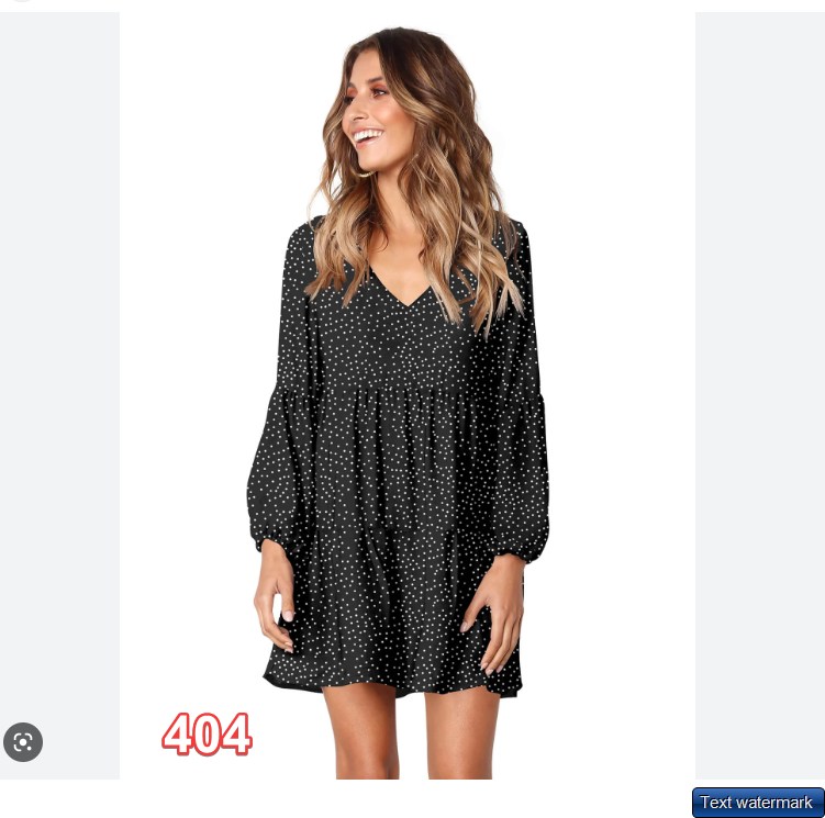 Amoretu Women Black V Neck Polka Dot Long Sleeves Tunic Flowy Swing Dress Size S