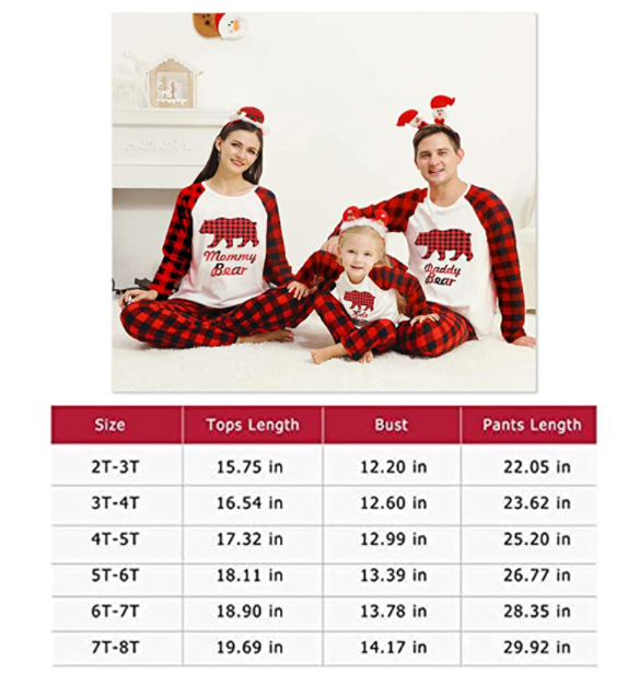 Christmas Pajamas Family Cotton Pjs Set Sleepwears Xmas Jammies Bear Kids Pajama