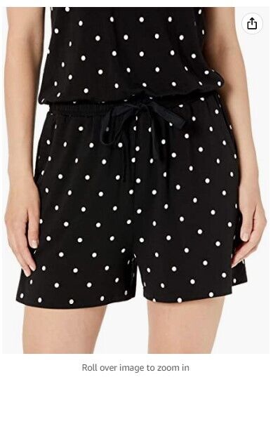 Amazon Essentials Women's Short-Sleeve Scoop Neck Romper Black Dots Small