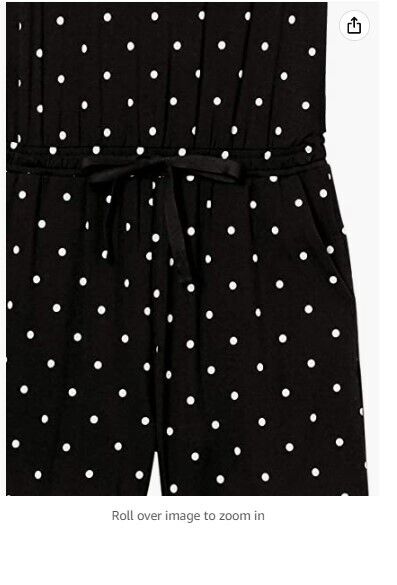 Amazon Essentials Women's Short-Sleeve Scoop Neck Romper Black Dots Small