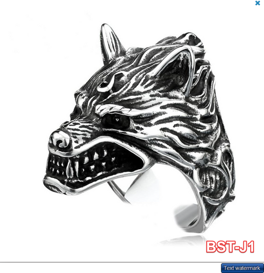 Adjustable Huge Wolf Head Vintage Biker Punk Wrap Gothic Wolf Animal Ring