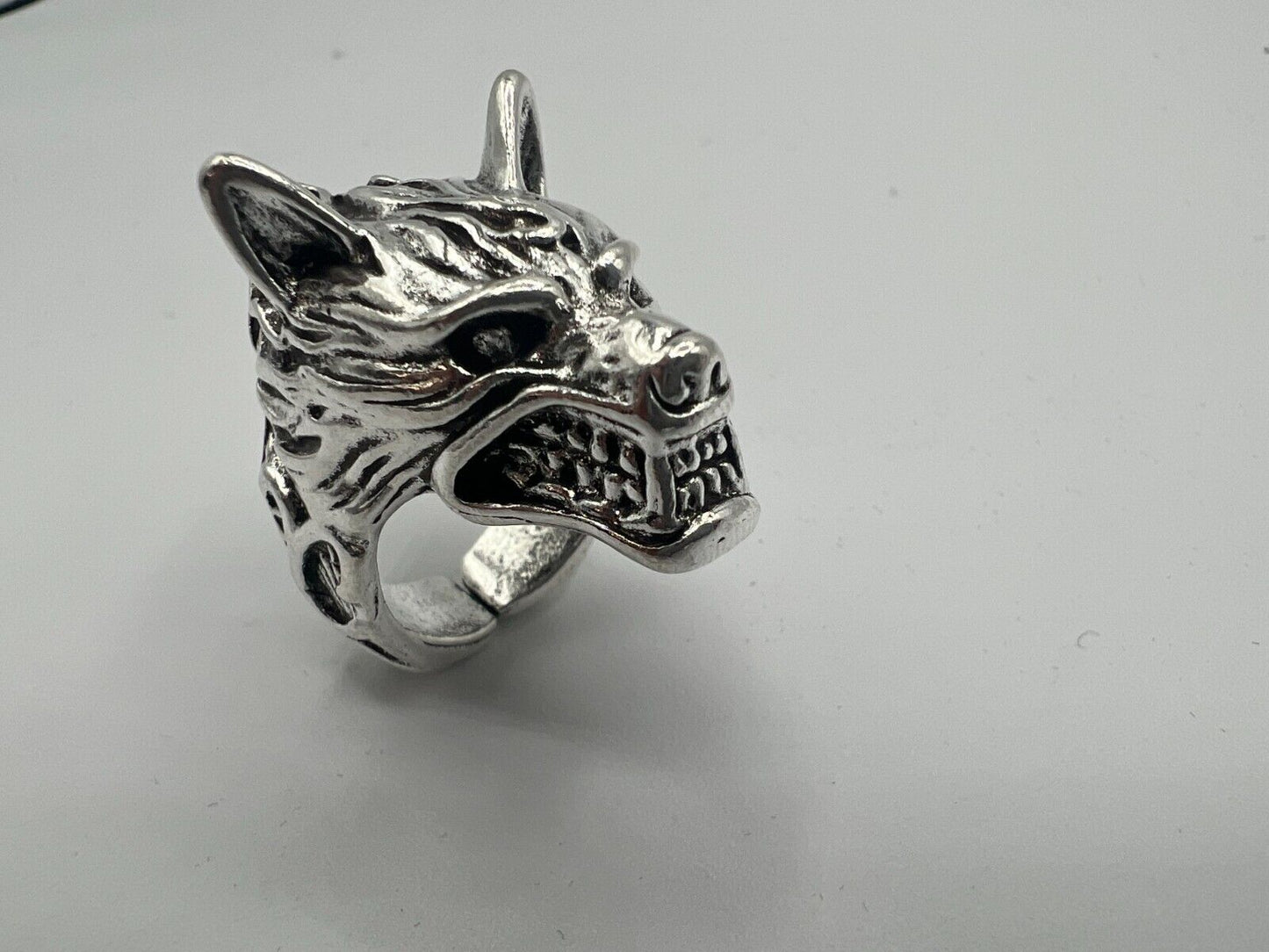 Adjustable Huge Wolf Head Vintage Biker Punk Wrap Gothic Wolf Animal Ring