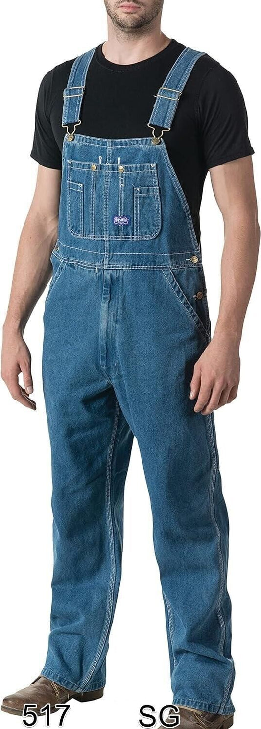 Walls mens Big Smith Stonewashed Bib overalls, 34W x 28L US, Cotton, Rigid Denim