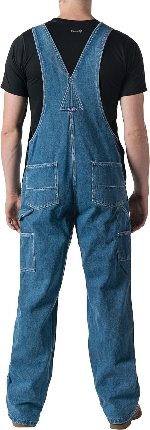 Walls mens Big Smith Stonewashed Bib overalls, 34W x 28L US, Cotton, Rigid Denim