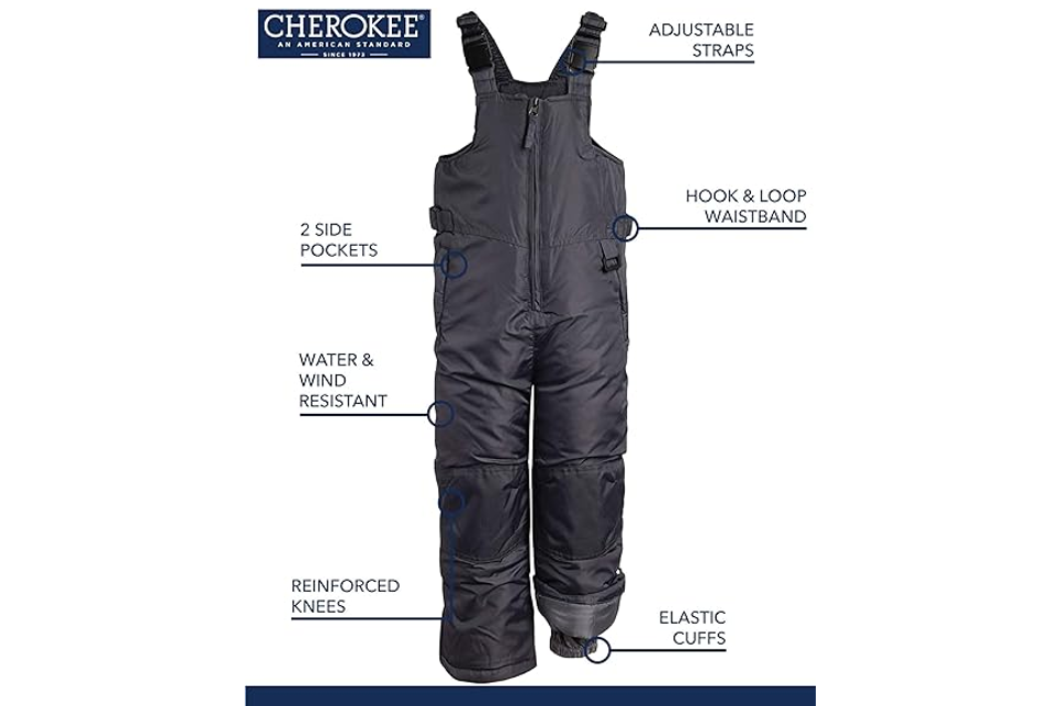 Cherokee Kids’ Snow Bib-Boys and Girls Insulated Ski Pants Overalls (4-18), Gray