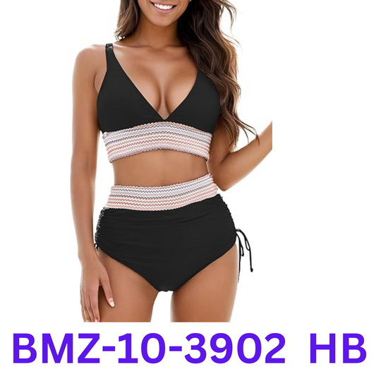 Zuvebamyo Women's High Waisted Bikini Swimsuit Block Bathing Suits Black XL