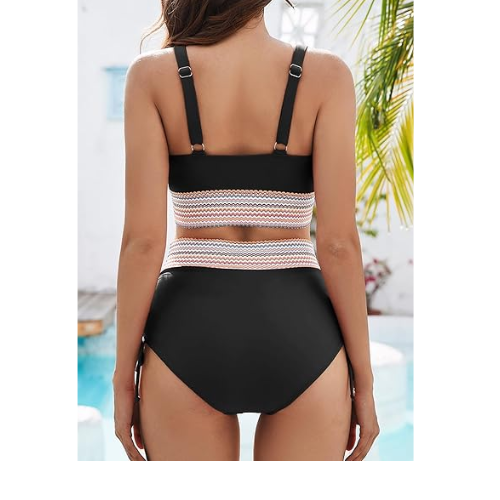 Zuvebamyo Women's High Waisted Bikini Swimsuit Block Bathing Suits Black XL