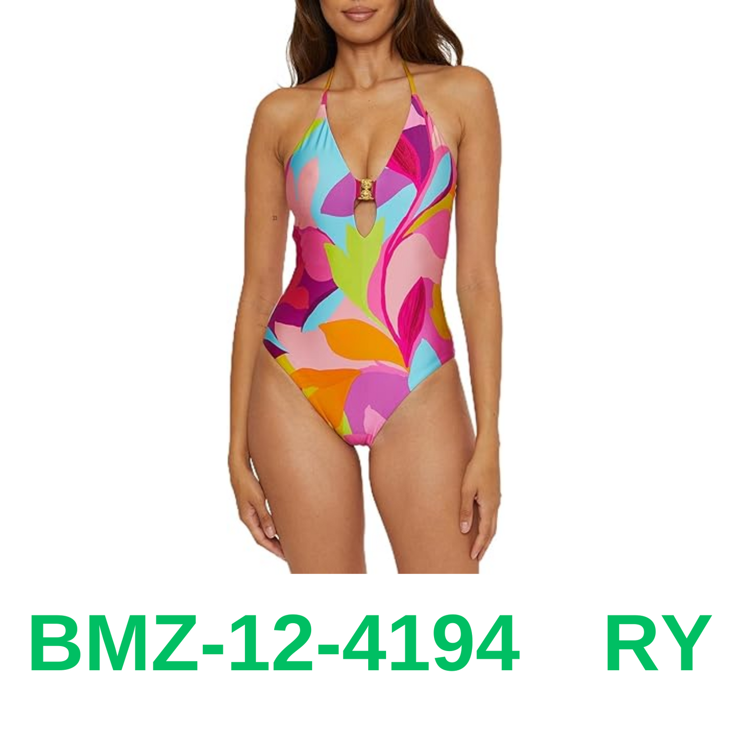 Trina Turk Women's Standard Lilleth One Piece Swimsuit, Plunge Neck, 8