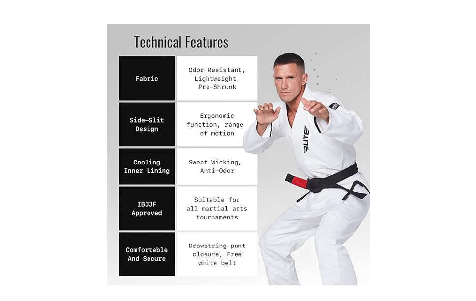 Elite Sports BJJ GI for Men IBJJF Kimono BJJ Jiu Jitsu GI W/Preshrunk Fabric, A0