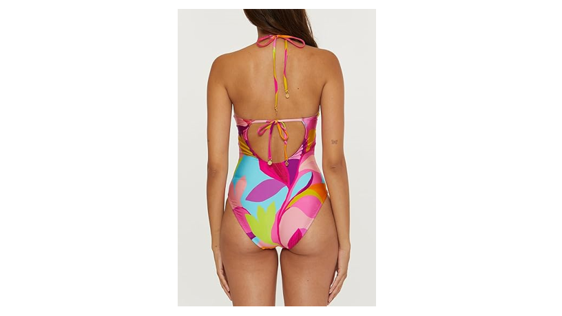 Trina Turk Women's Standard Lilleth One Piece Swimsuit, Plunge Neck, 8