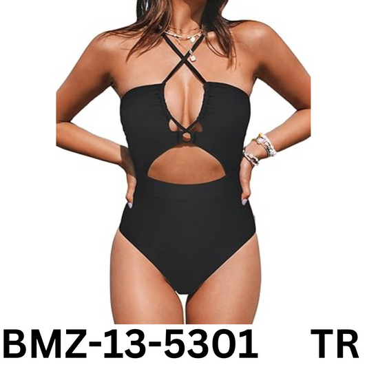 CUPSHE Women's Swimwear One Piece Plunge Neckline Cutout Criss Cross Swimsuit, L