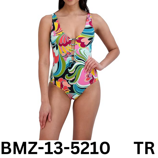 Women' Standard One Piece Swimsuit Lace Up Grommet Tummy Control Bathing Suit, S