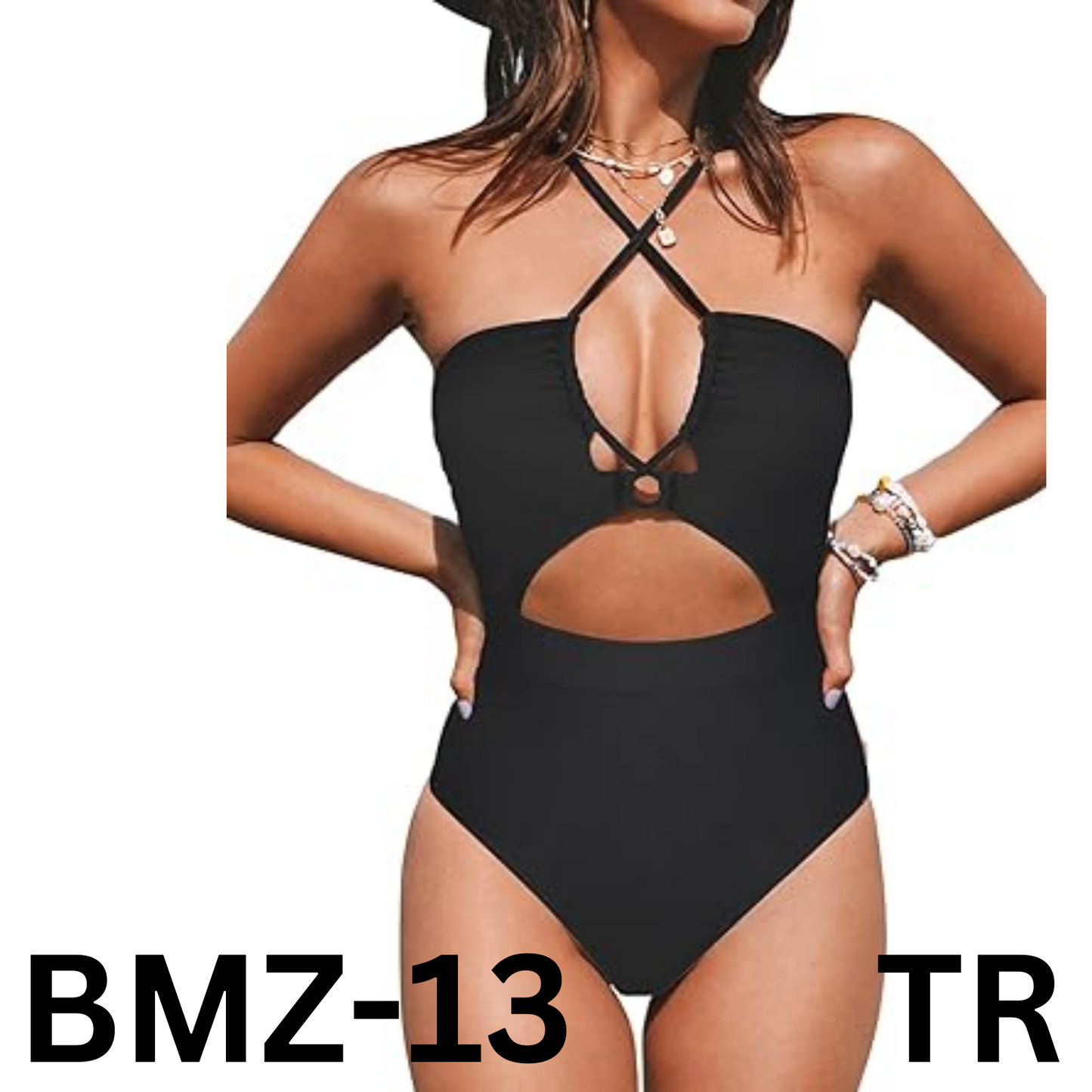 CUPSHE Women's Swimwear One Piece Plunge Neckline Cutout Criss Cross Swimsuit, L
