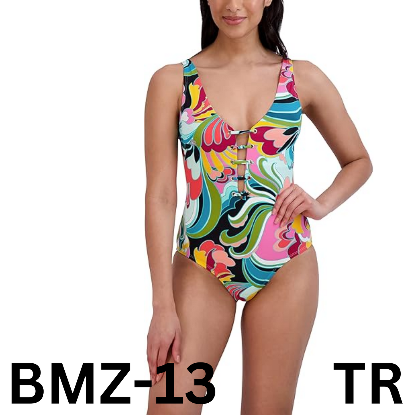 Women' Standard One Piece Swimsuit Lace Up Grommet Tummy Control Bathing Suit, S