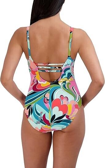 Women' Standard One Piece Swimsuit Lace Up Grommet Tummy Control Bathing Suit, S
