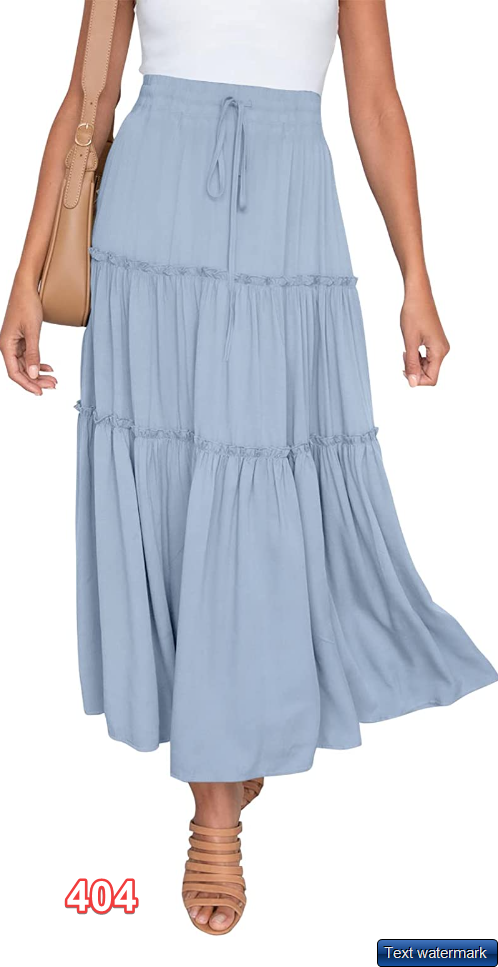 VTSGN Women Boho Maxi Skirt Summer A-Line High Waisted Ruffle Tiered Flowy Skirt