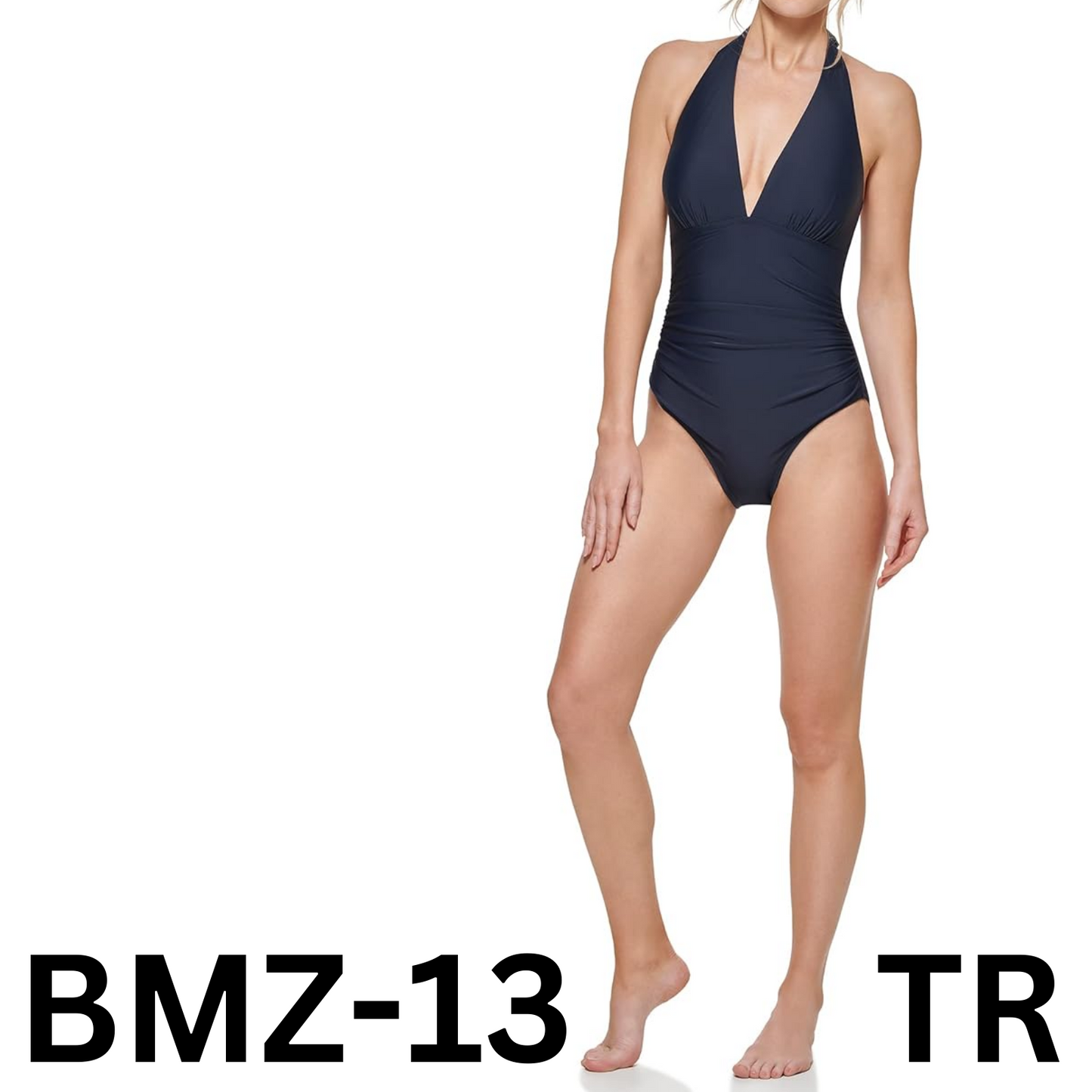 Tommy Hilfiger Women' Standard Classic V-Neck One Piece Swimsuit, Sky Captain, 4