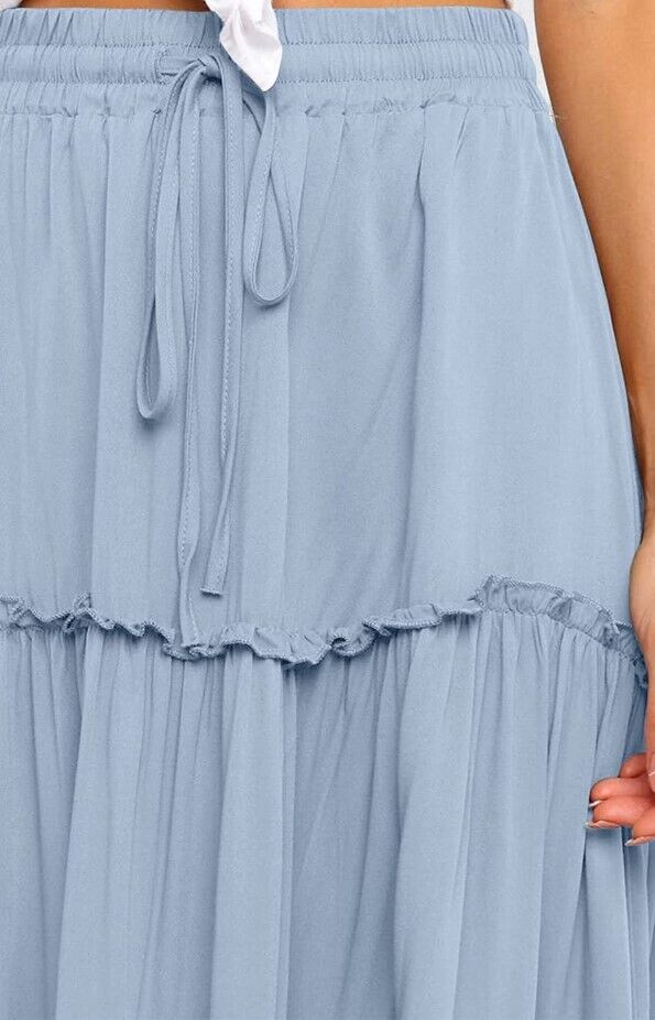 VTSGN Women Boho Maxi Skirt Summer A-Line High Waisted Ruffle Tiered Flowy Skirt