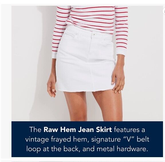 vineyard vines Women's Raw Hem Jean Skirt, White Cap, 6