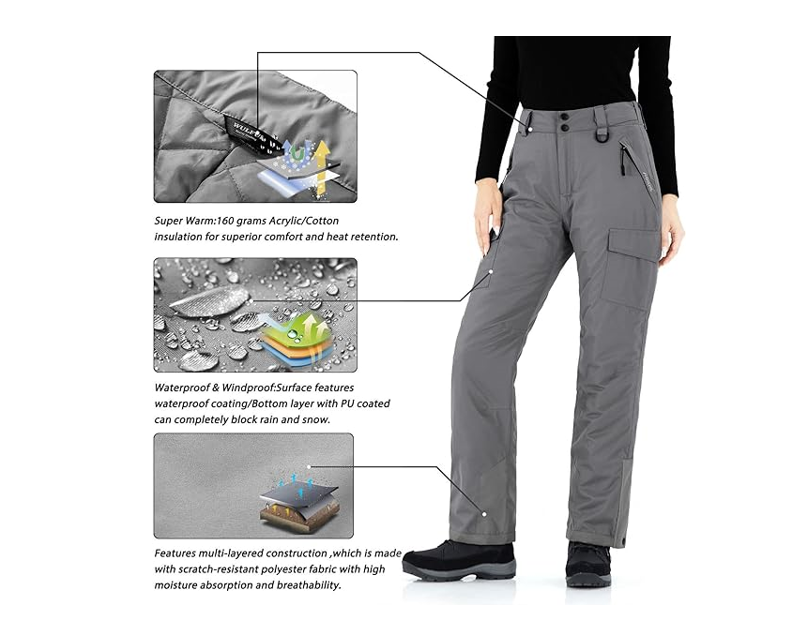 WULFUL Women Insulated Ski Waterproof Winter Snowboarding Skiing Cargo Pants XXL
