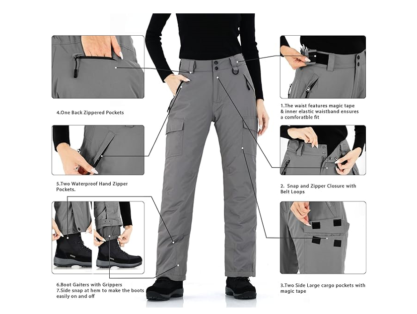WULFUL Women Insulated Ski Waterproof Winter Snowboarding Skiing Cargo Pants XXL