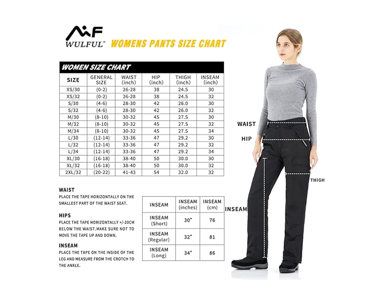 WULFUL Women Insulated Ski Waterproof Winter Snowboarding Skiing Cargo Pants XXL