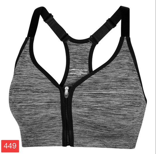 Activ8 Women's Seamless Zip-Front Cami Bra Gray XL & Large