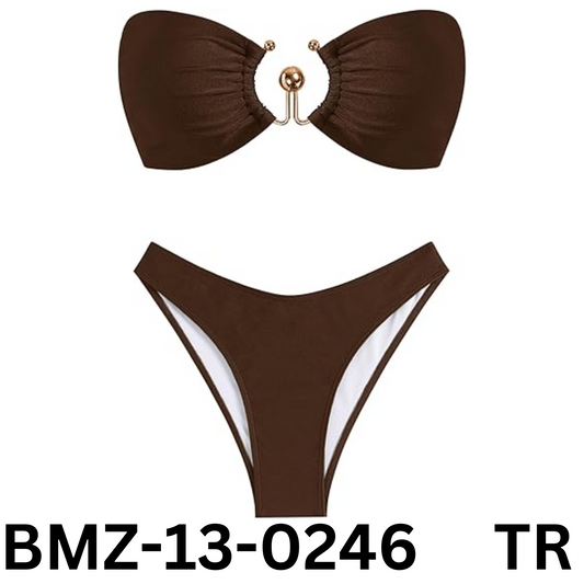 ZAFUL Women's 2 Piece Strapless Smocked Ring Tanga Bandeau Bikini Set Swimsuit 6