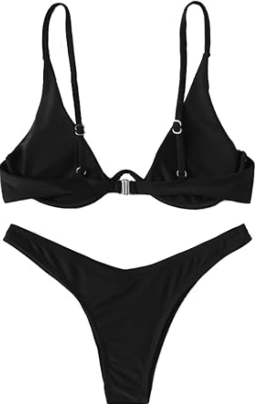 Verdusa Women's Sexy Triangle Bathing Two Pieces Swimsuit Bikini Set, Black, L