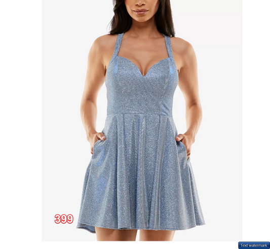 B DARLIN Juniors' Glitter-Knit Party Dress Blue 7/8