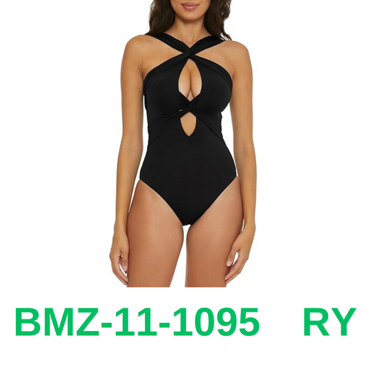BECCA Womens Color Code Swimsuit, High Neck, Bathing for One Piece, Black, M