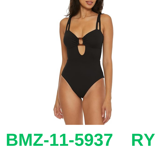 Becca by Rebecca Virtue Women's Standard Modern Edge One Piece Swimsuit, Black,L