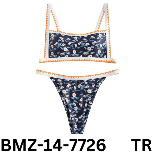 ZAFUL Bohemian Push Up Swimsuits Tie Whip Stitch Print Two Piece Set Bikini, M