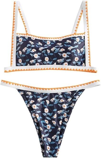 ZAFUL Bohemian Push Up Swimsuits Tie Whip Stitch Print Two Piece Set Bikini, M