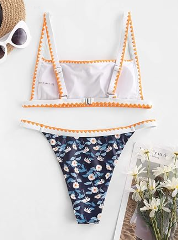 ZAFUL Bohemian Push Up Swimsuits Tie Whip Stitch Print Two Piece Set Bikini, M