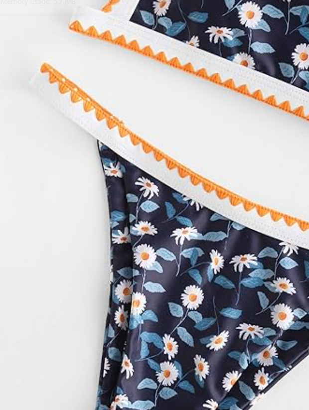 ZAFUL Bohemian Push Up Swimsuits Tie Whip Stitch Print Two Piece Set Bikini, M