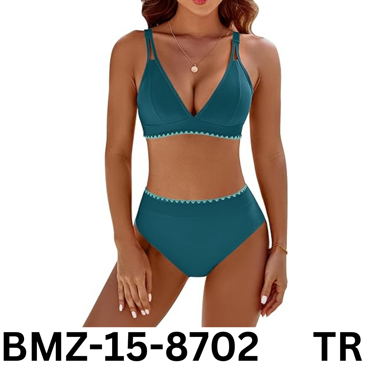 BMJL Women' Bikini Sets V Neck High Waisted Swimsuits Shell Stitched 2pc suit, L