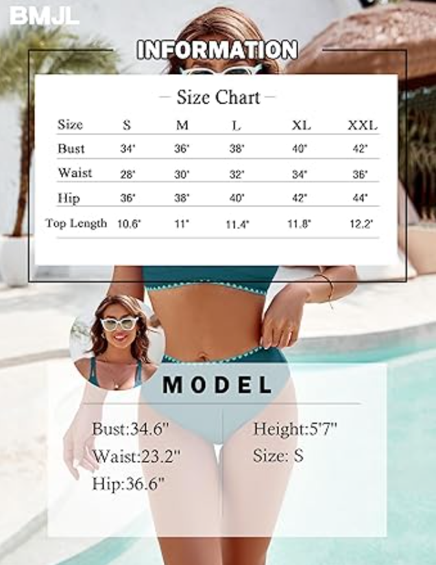 BMJL Women' Bikini Sets V Neck High Waisted Swimsuits Shell Stitched 2pc suit, L