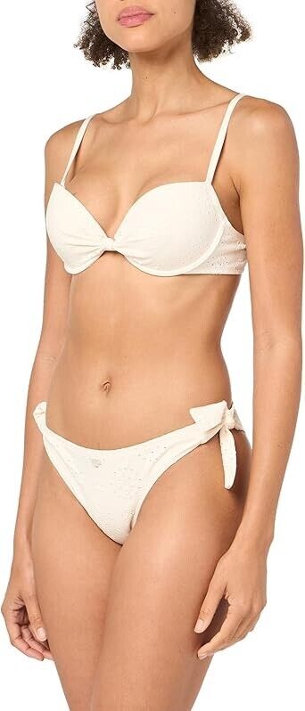 Emporio Armani Women's Push-up Bra & Bow Brief Sangallo Lace Bikini Set Ecru M