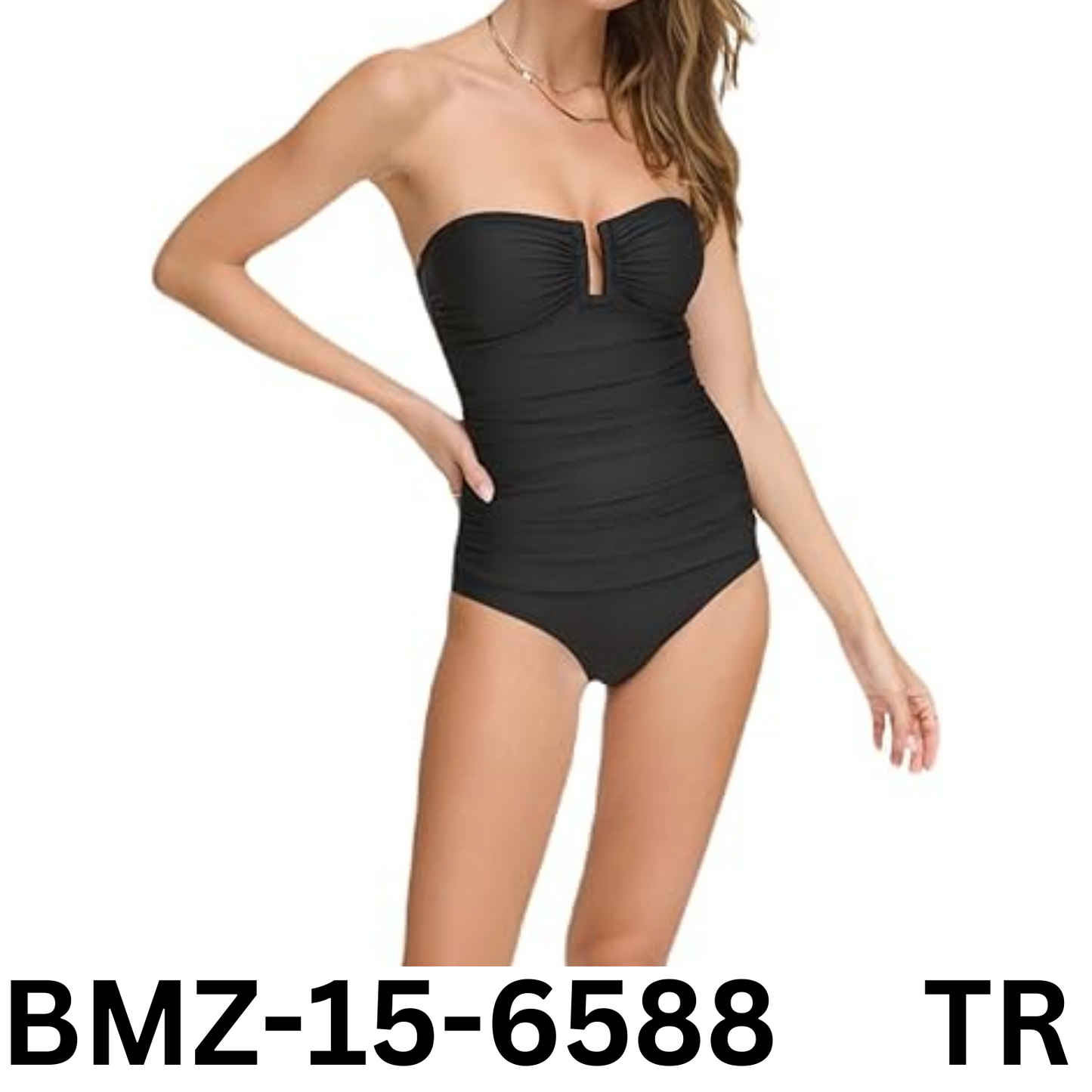 DKNY Women's Standard Strapless Bandeau One Piece Swimsuit, Black, XL