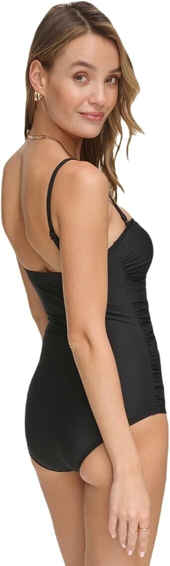 DKNY Women's Standard Strapless Bandeau One Piece Swimsuit, Black, XL