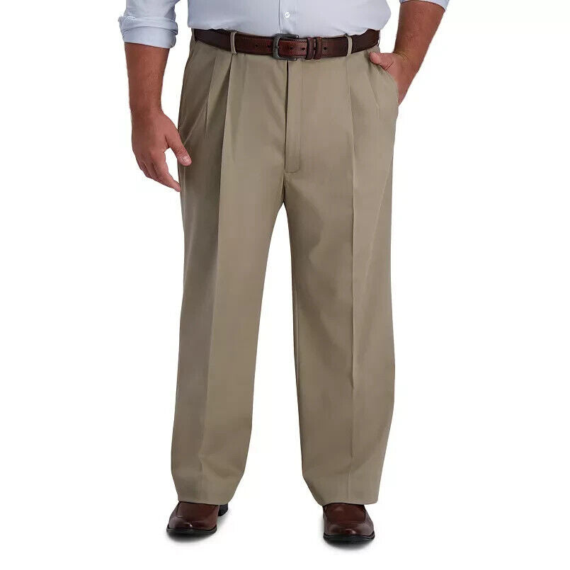 Big & Tall Haggar® Iron-Free Premium Khaki Classic-Fit Pleat Pants 42Wx29L