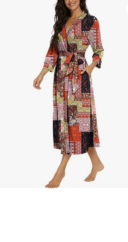 VINTATRE Women Kimono Robes Long Knit Bathrobe Soft Knit Sleepwear Loungewear S