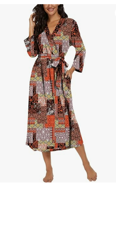VINTATRE Women Kimono Robes Long Knit Bathrobe Soft Knit Sleepwear Loungewear S