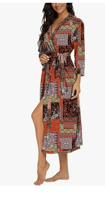 VINTATRE Women Kimono Robes Long Knit Bathrobe Soft Knit Sleepwear Loungewear S