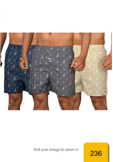 The Cotton Company Men's Cotton Boxers (Pack of 3) Grey, Navy & Beige Medium