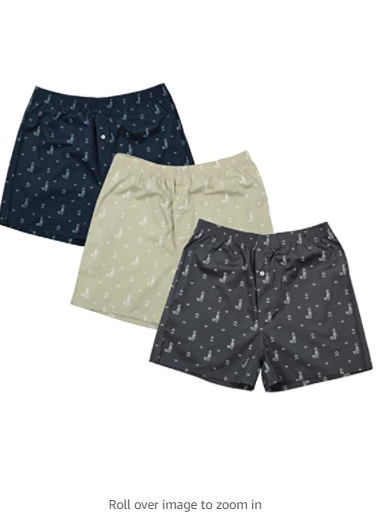 The Cotton Company Men's Cotton Boxers (Pack of 3) Grey, Navy & Beige Medium