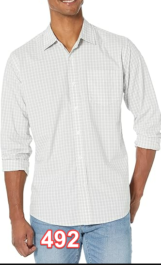 Amazon Essentials Men's Regular-Fit Long-Sleeve Casual Poplin Shirt Grey Check L